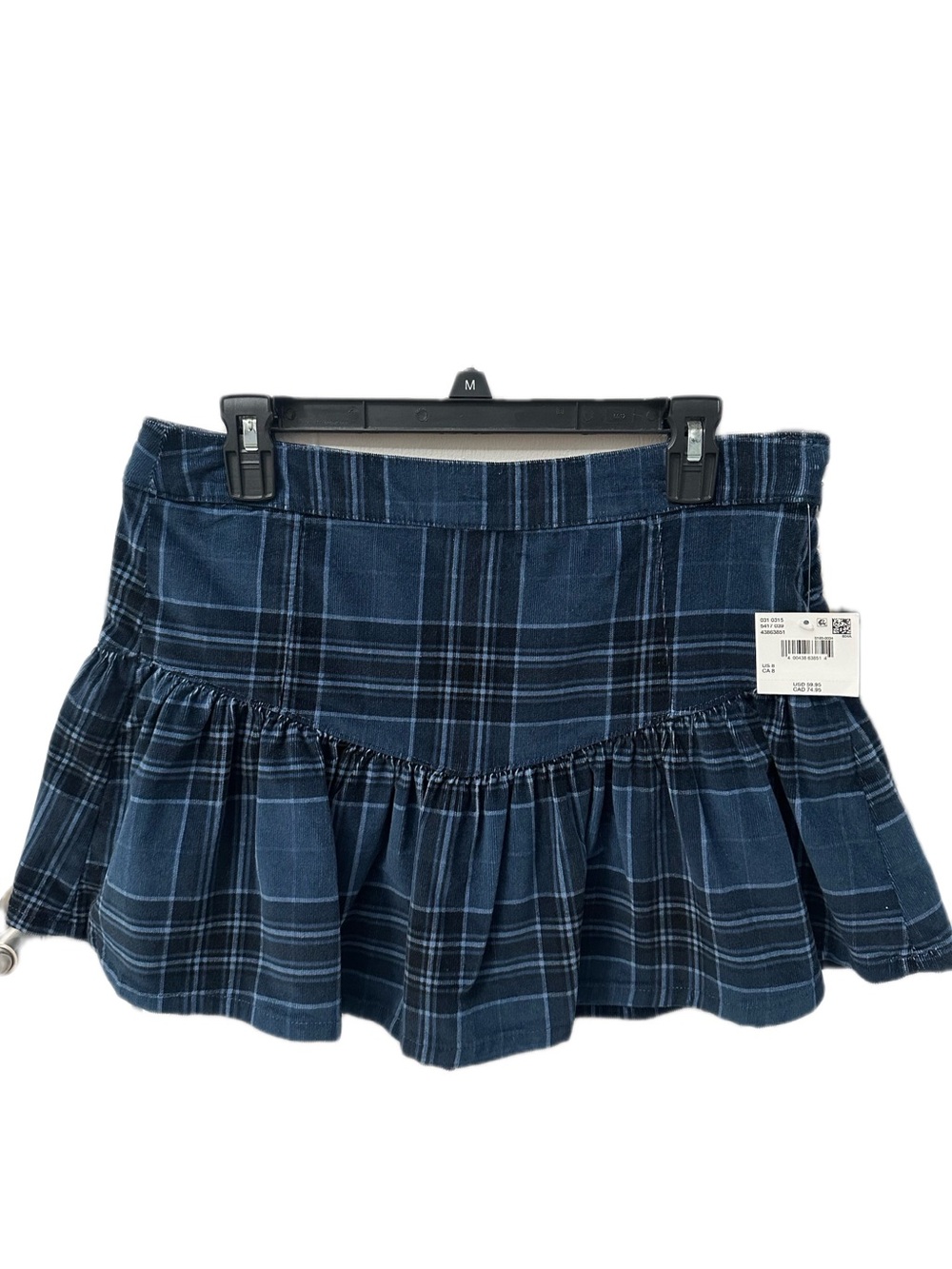 American Eagle Outfitters Blue Plaid Ruffled Mini Skirt